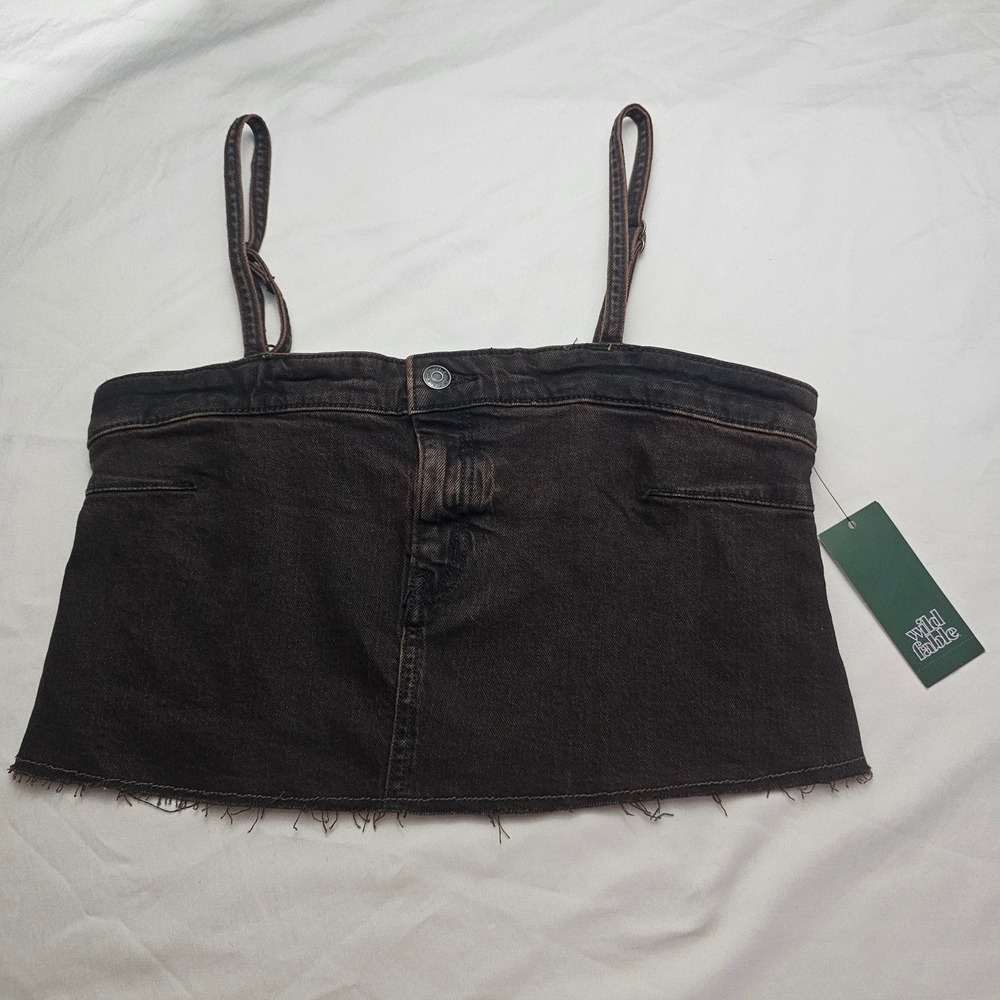 Wild Fable Size XXS Denim Adjustable Strap Crop Top Rusty Brown  NWT 1313